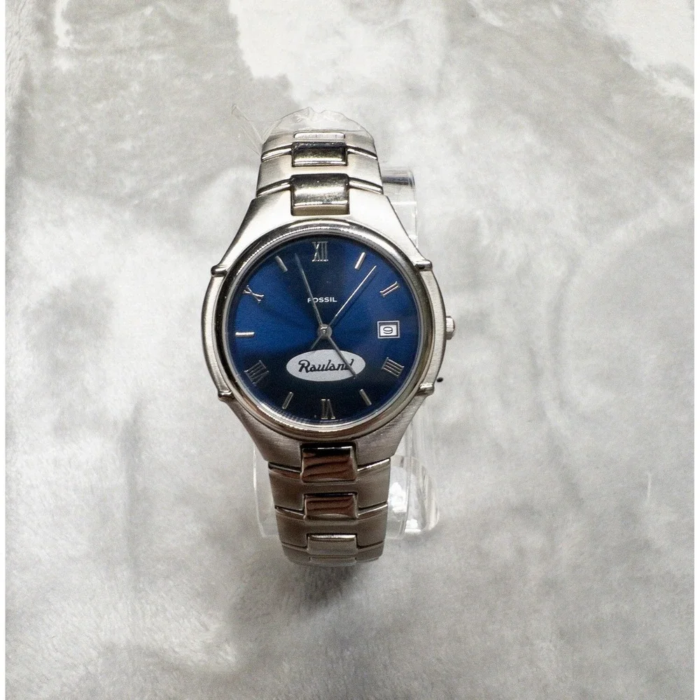 New Fossil PR-5111 Blue Dial 35mm Mens Watch Silver Rauland Logo